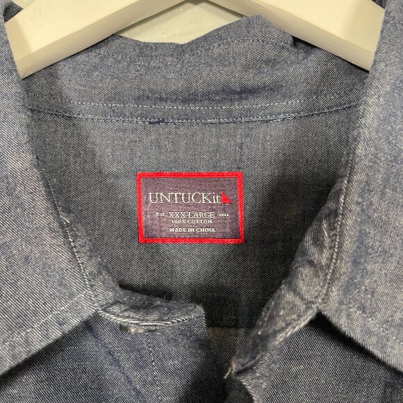Untuckit Men XXXL Dark Blue Chambray Shirt Long Sleeve Button Front Cotton - Picture 4 of 8